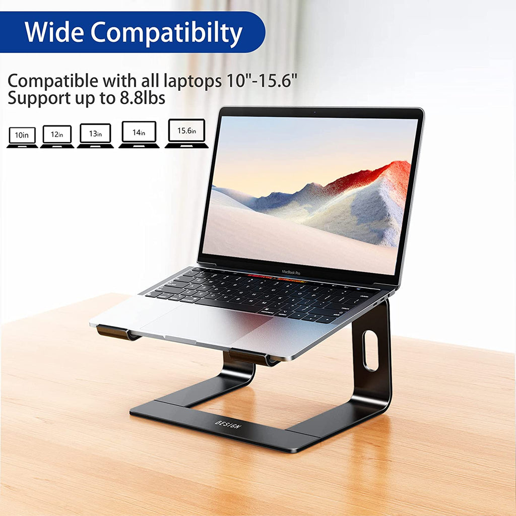 Detachable ergonomic aluminum laptop stand, compatible with Air, Pro, Dell, HP, Lenovo and other 10-15.6 inch laptops, black.