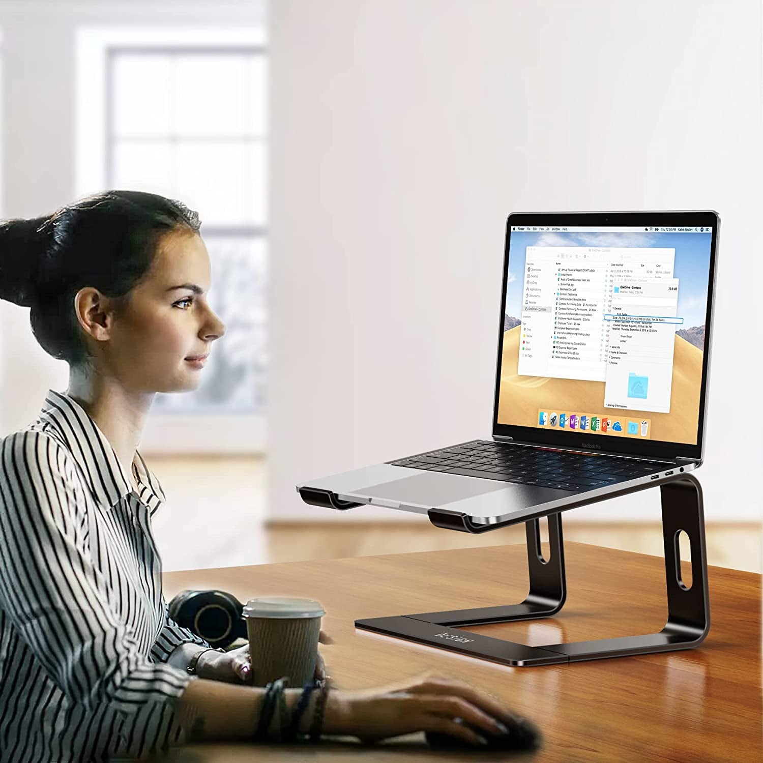 Detachable ergonomic aluminum laptop stand, compatible with Air, Pro, Dell, HP, Lenovo and other 10-15.6 inch laptops, black.