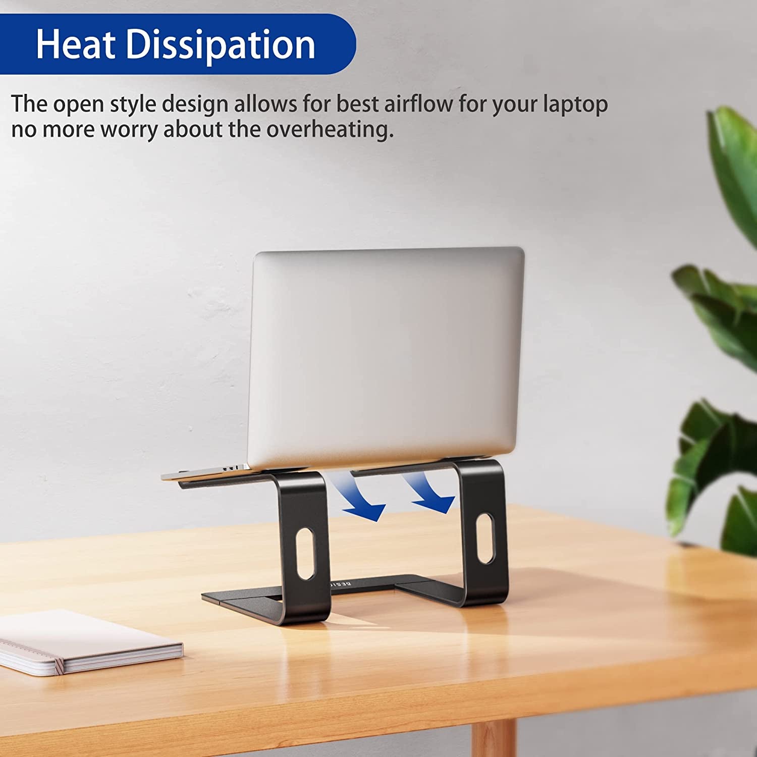 Detachable ergonomic aluminum laptop stand, compatible with Air, Pro, Dell, HP, Lenovo and other 10-15.6 inch laptops, black.