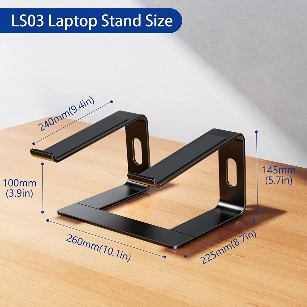 Detachable ergonomic aluminum laptop stand, compatible with Air, Pro, Dell, HP, Lenovo and other 10-15.6 inch laptops, black.