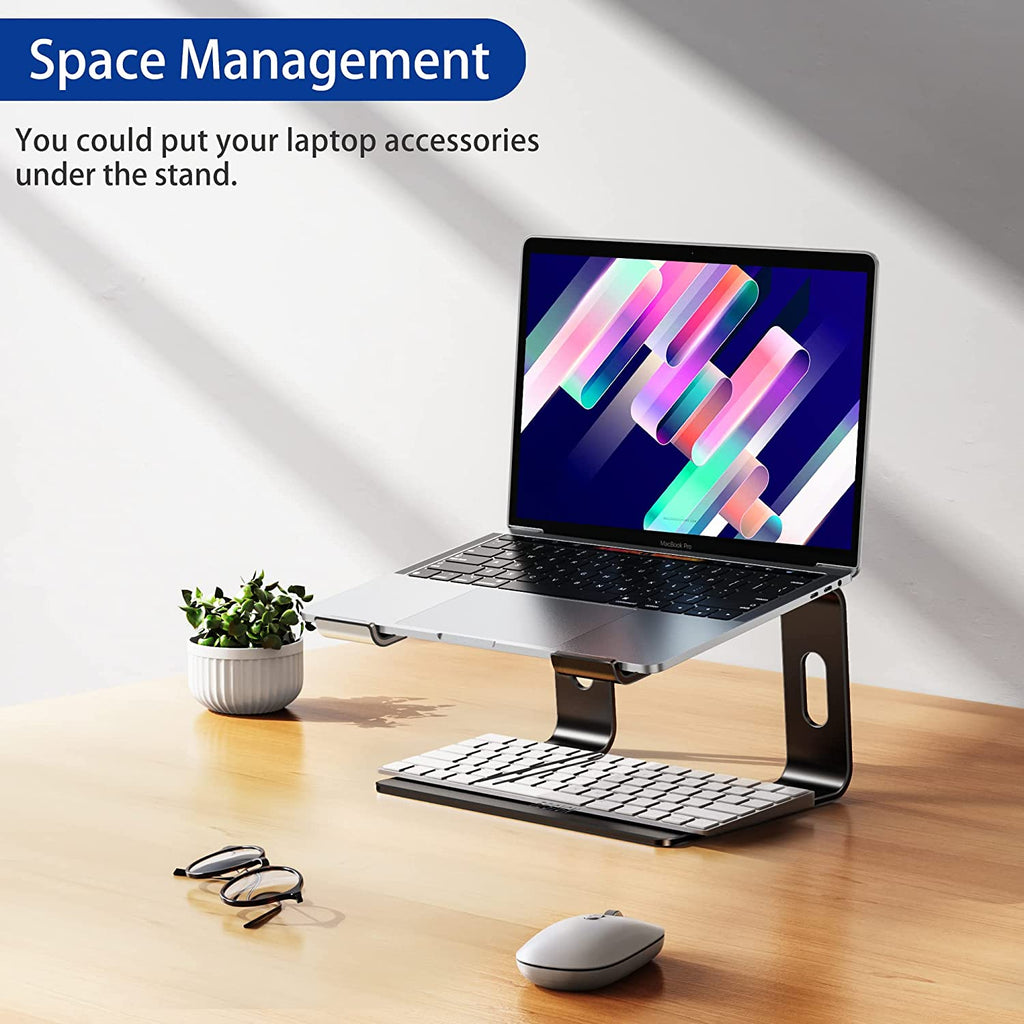 Detachable ergonomic aluminum laptop stand, compatible with Air, Pro, Dell, HP, Lenovo and other 10-15.6 inch laptops, black.