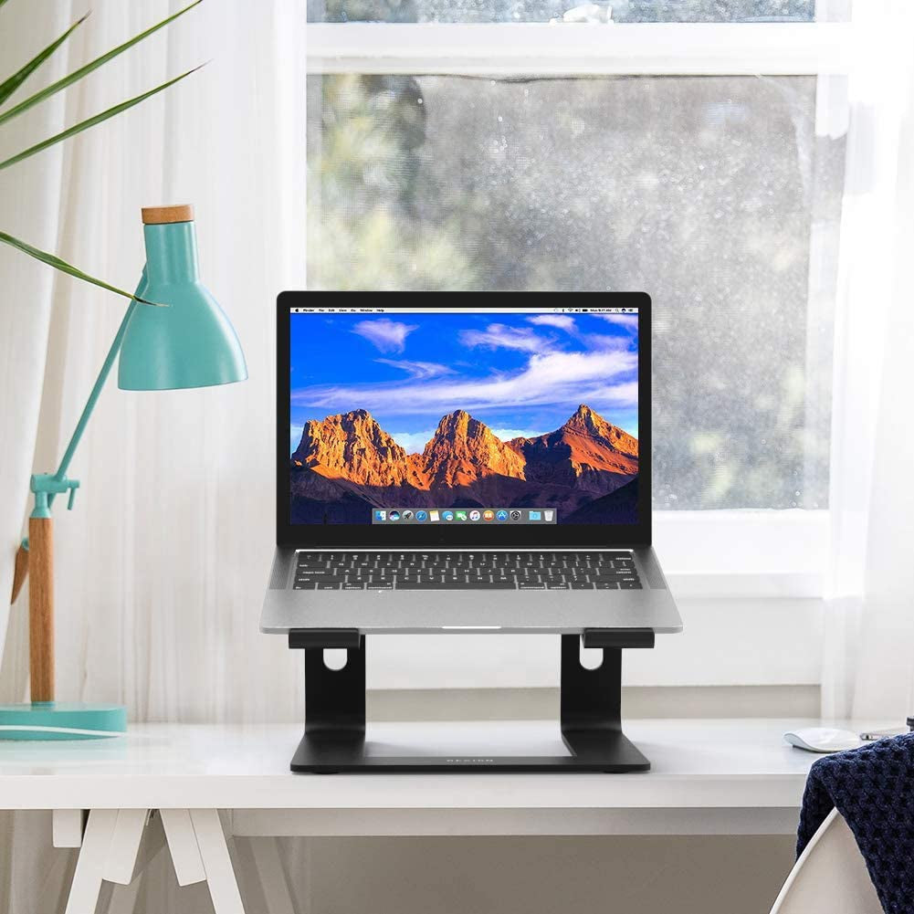 Detachable ergonomic aluminum laptop stand, compatible with Air, Pro, Dell, HP, Lenovo and other 10-15.6 inch laptops, black.